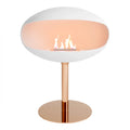 Pedestal bioethanol fireplace in white with copper base