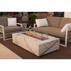 Planika Cabo bioethanol firaplace table with a frame of Cosentino dekton marble plates in Daze or Laurent finish