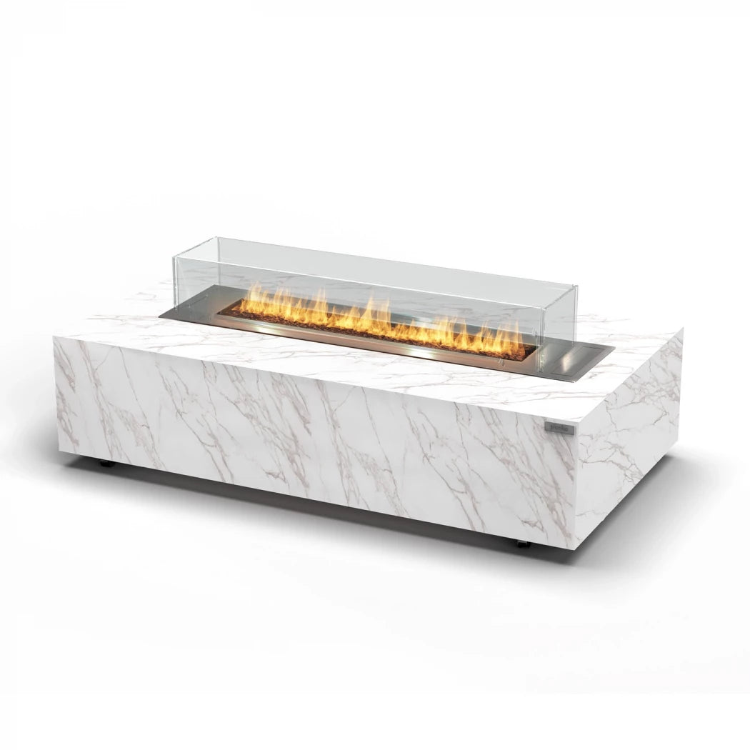 Planika Galaxy Table - outdoor gas fireplace table fire pit with black or white Dekton marble finish