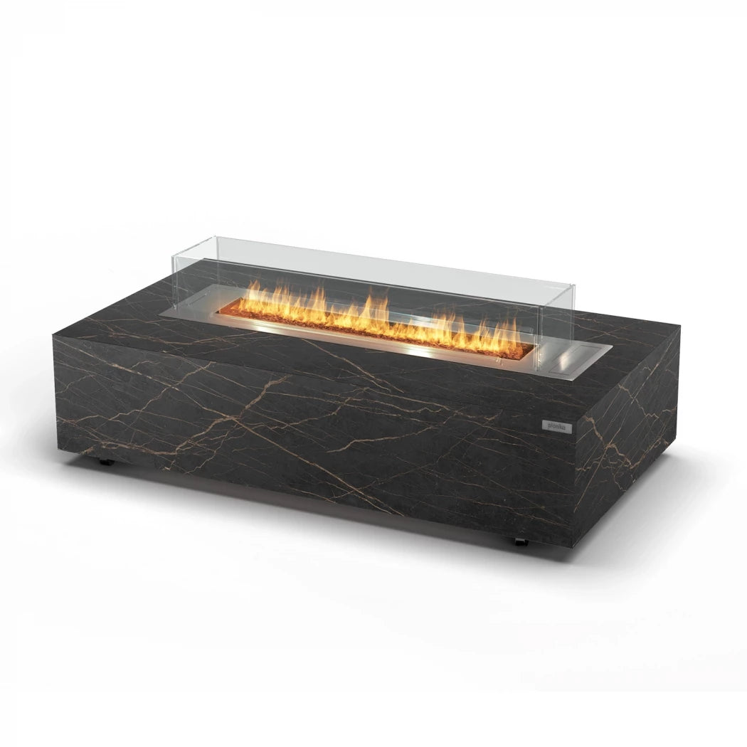 Planika Galaxy Table - outdoor gas fireplace table fire pit with black or white Dekton marble finish