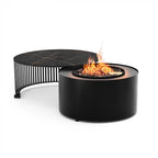 Planika Pivot outdoor patio fire pit table with a Dekton Marble finish in black or white