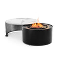 Planika Pivot outdoor patio fire pit table with a Dekton Marble finish in black or white