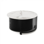 Planika Pivot outdoor patio fire pit table with a Dekton Marble finish in black or white