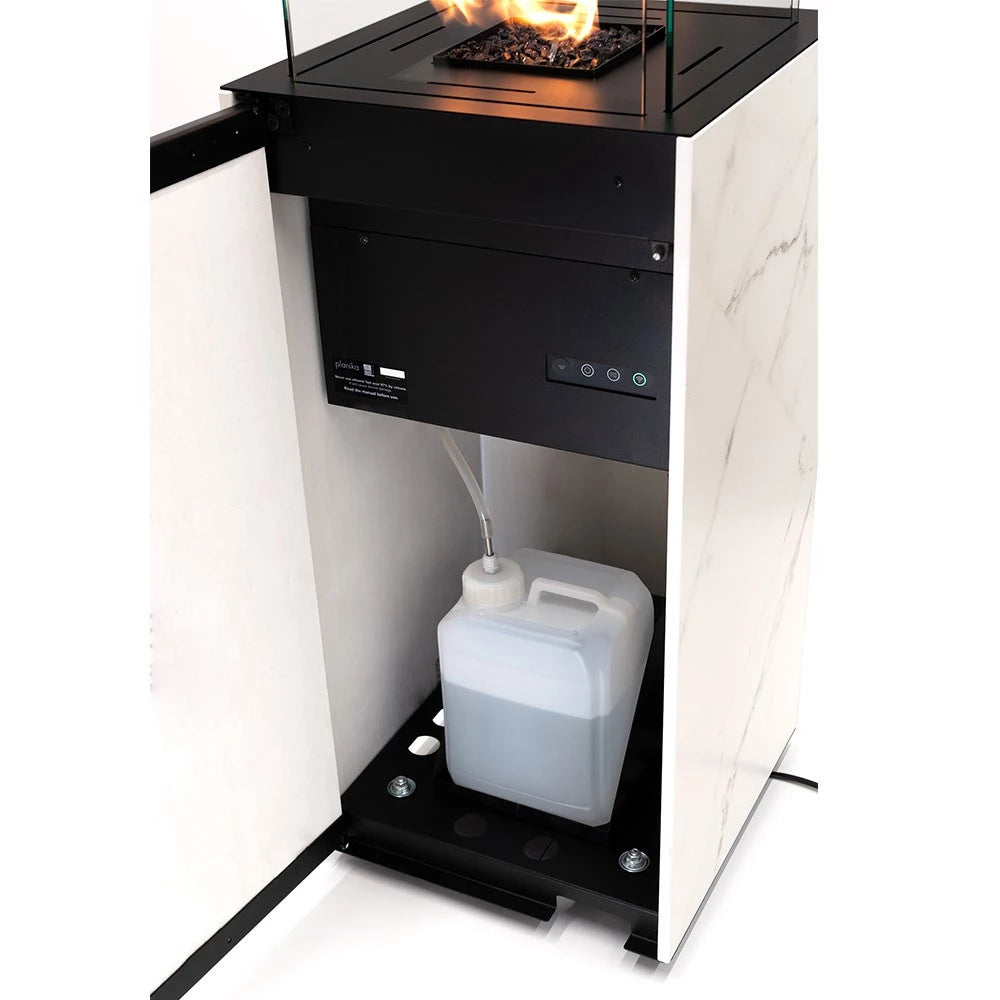 Planika Porto Daze and Laurent bioethanol fireplace with Dekton marble finish