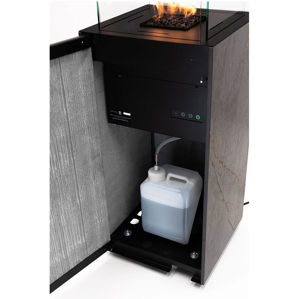 Planika Porto Daze and Laurent bioethanol fireplace with Dekton marble finish