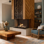 Planika Sono Three-Sided bioethanol fireplace with three glass sides and black finish on white background