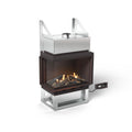 Planika Sono Left Corner bioethanol fireplace with left-side flame view and black finish on white background