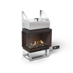 Planika Sono Left Corner bioethanol fireplace with left-side flame view and black finish on white background