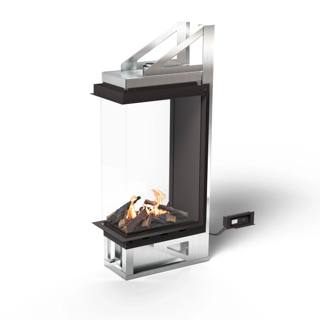 Planika Vitro Room Divider three-sided glass bioethanol fireplace with black finish on white background