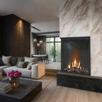 Planika Vitro Left Corner glass-enclosed bioethanol fireplace with black finish on white background
