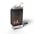Planika Vitro Left Corner glass-enclosed bioethanol fireplace with black finish on white background