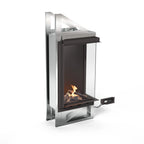 Planika Vitro Right Corner glass-enclosed bioethanol fireplace with black finish on white background