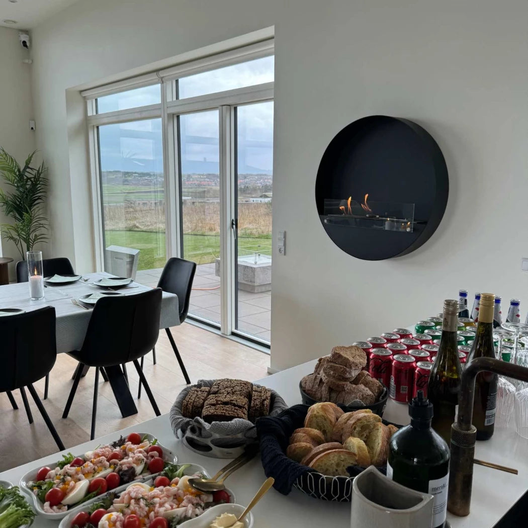 Round wall mounted bio fireplace