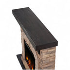 ScandiFlames Eira freestanding electric fireplace with stone mantel, brown finish