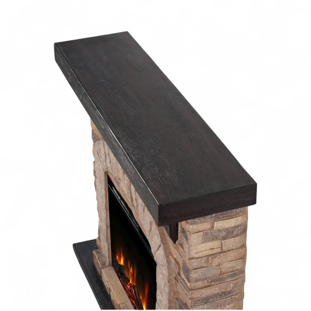 ScandiFlames Eira freestanding electric fireplace with stone mantel, brown finish