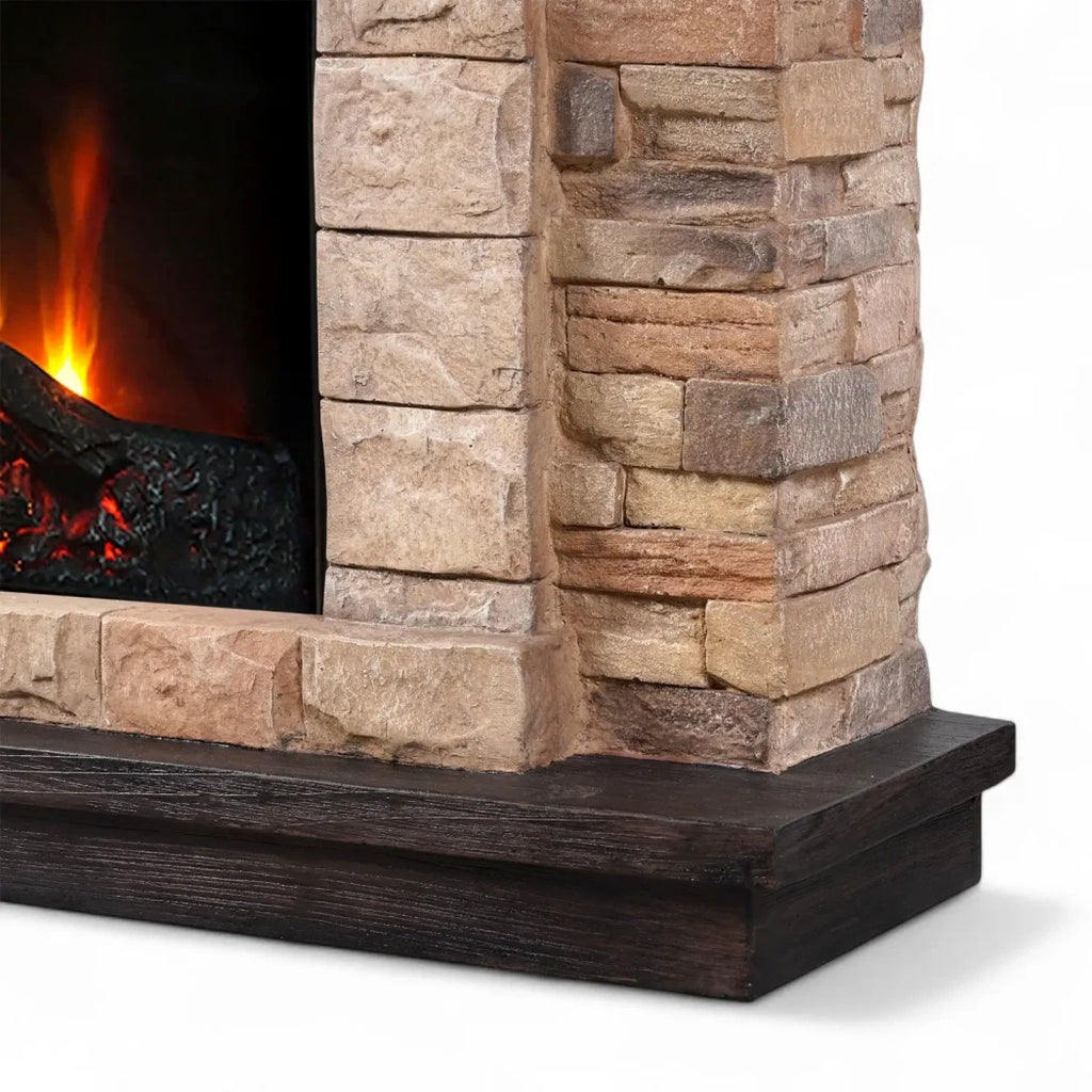 ScandiFlames Eira freestanding electric fireplace with stone mantel, brown finish