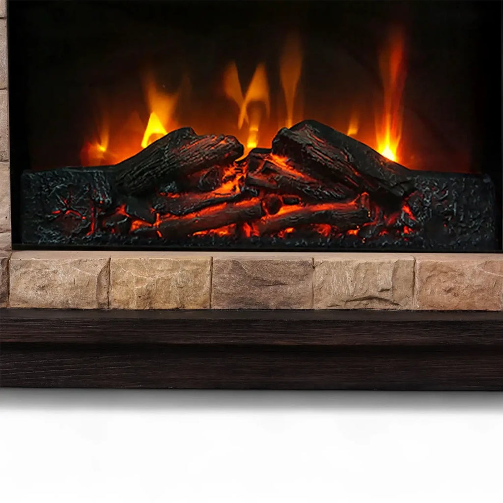 ScandiFlames Eira freestanding electric fireplace with stone mantel, brown finish