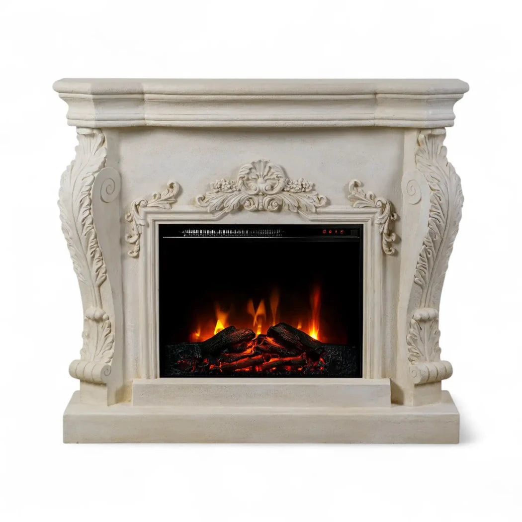 Ymir Electric Fireplace in grey polystone
