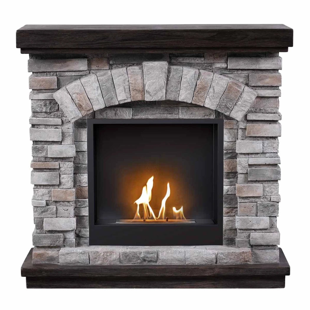 Ask freestanding bioethanol fireplace with Surtur 18 inch insert and rustic brick-effect polystone surround