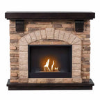 ScandiFlames Eira freestanding bioethanol fireplace with brick-effect brown polystone surround and Surtur 23 inch insert