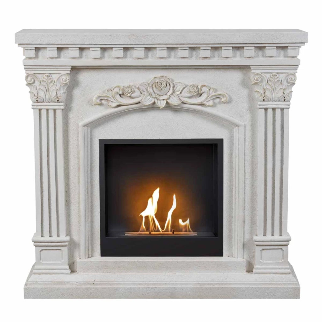 ScandiFlames Freyr freestanding bioethanol fireplace with polystone surround and Surtur 18 inch insert