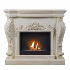 Ymir freestanding bioethanol fireplace with grey polystone surround