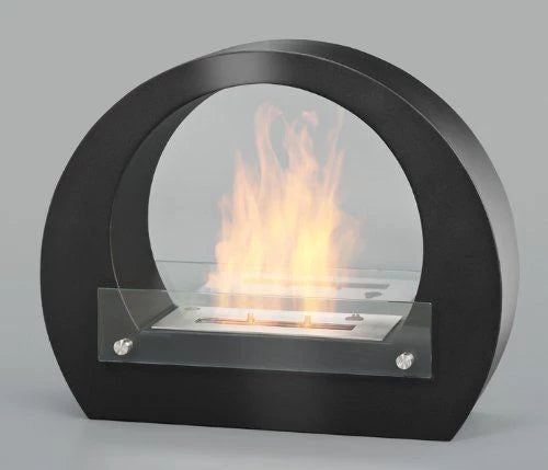 Ethanol stand fireplace in black with wide arch