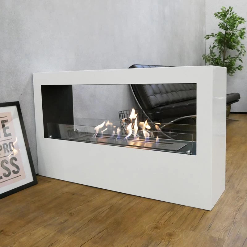 White freestanding bioethanol fireplace 120cm