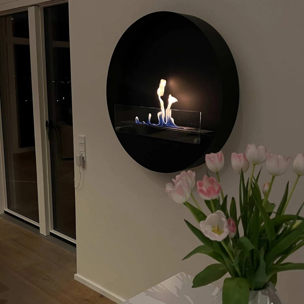 Round wall mounted bio fireplace