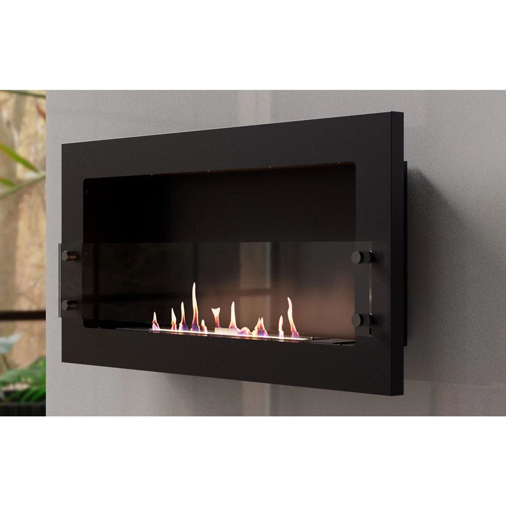 Texas biofire - Black wall mounted bioethanol fireplace with safety glass