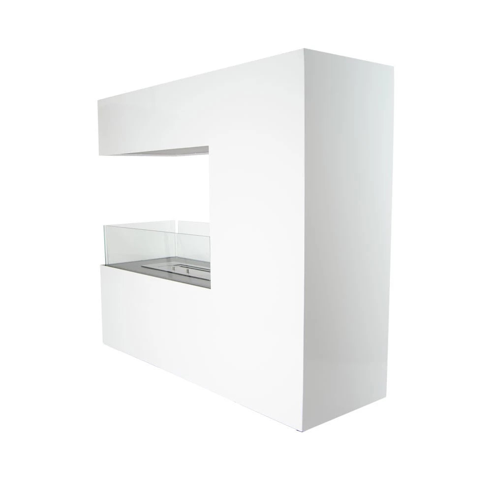 Three-sided freestanding bio ethanol fireplace in white
