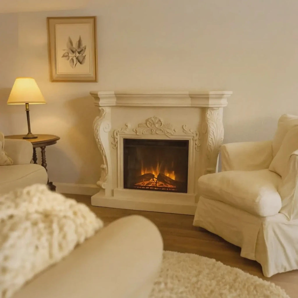 Ymir Electric Fireplace in grey polystone